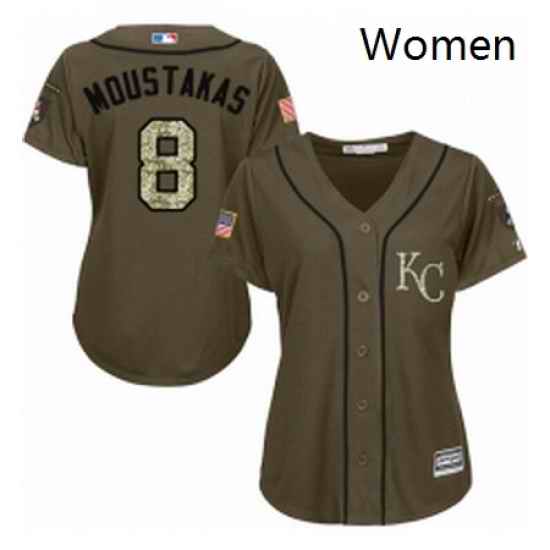 Womens Majestic Kansas City Royals 8 Mike Moustakas Replica Green Salute to Service MLB Jersey